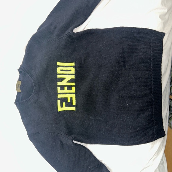 Fendi Men's Black Sweater with Yellow Logo